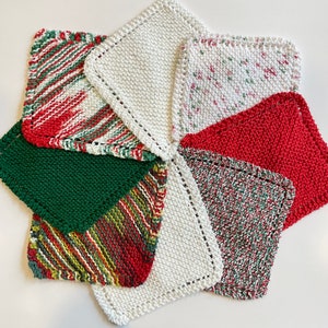 Hand Knit Cotton Dishcloth Washcloth Handmade - CHRISTMAS HOLIDAY GIFT - Ready To Ship