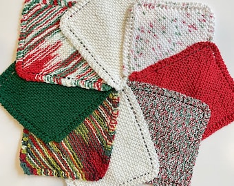 Hand Knit Cotton Dishcloth Washcloth Handmade - CHRISTMAS HOLIDAY GIFT - Ready To Ship
