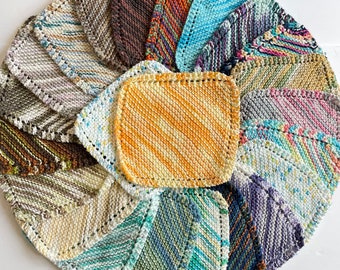 Hand Knit Cotton Dishcloth Washcloth Handmade - VARIEGATED COLORS #2 - Ready To Ship