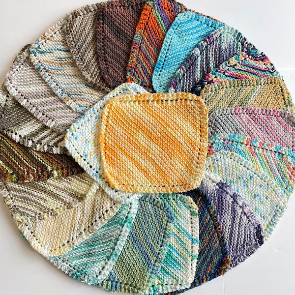 Hand Knit Cotton Dishcloth Washcloth Handmade - VARIEGATED COLORS #2 - Ready To Ship