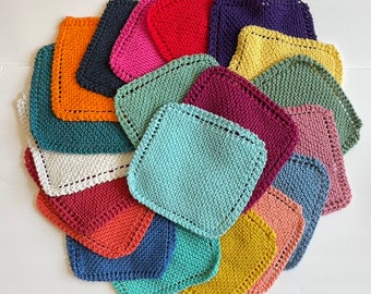 Hand Knit Cotton Dishcloth Washcloth Handmade - SOLID COLORS - Ready To Ship