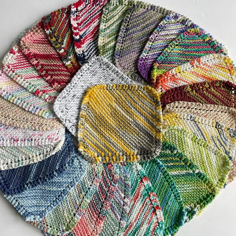 Hand Knit Cotton Dishcloth Washcloth Handmade VARIEGATED COLORS 1 Ready To Ship image 1