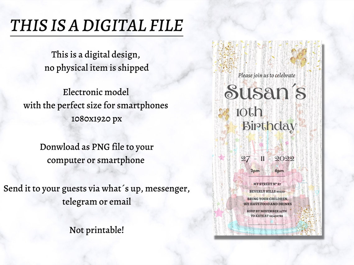 Electronic Birthday Invitation Template Editable Digital - Etsy