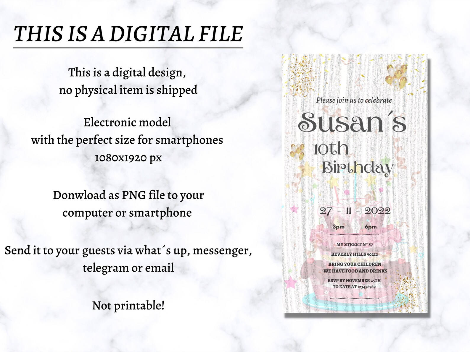 Electronic Birthday Invitation Template Editable Digital Etsy