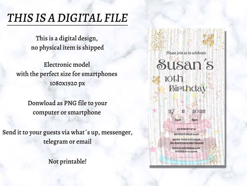 Electronic Birthday Invitation Template Editable Digital Etsy