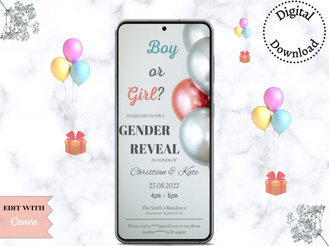 Digital Gender Reveal Invitation Gender Reveal Evite Gender Etsy
