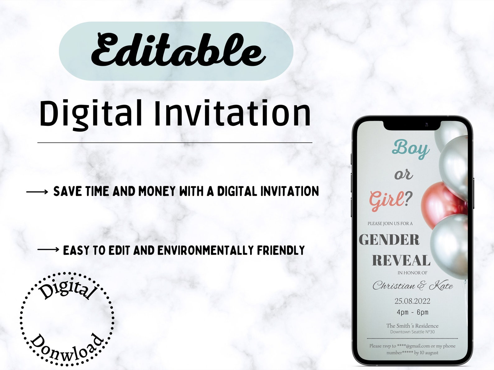 Digital Gender Reveal Invitation Gender Reveal Evite Gender Etsy