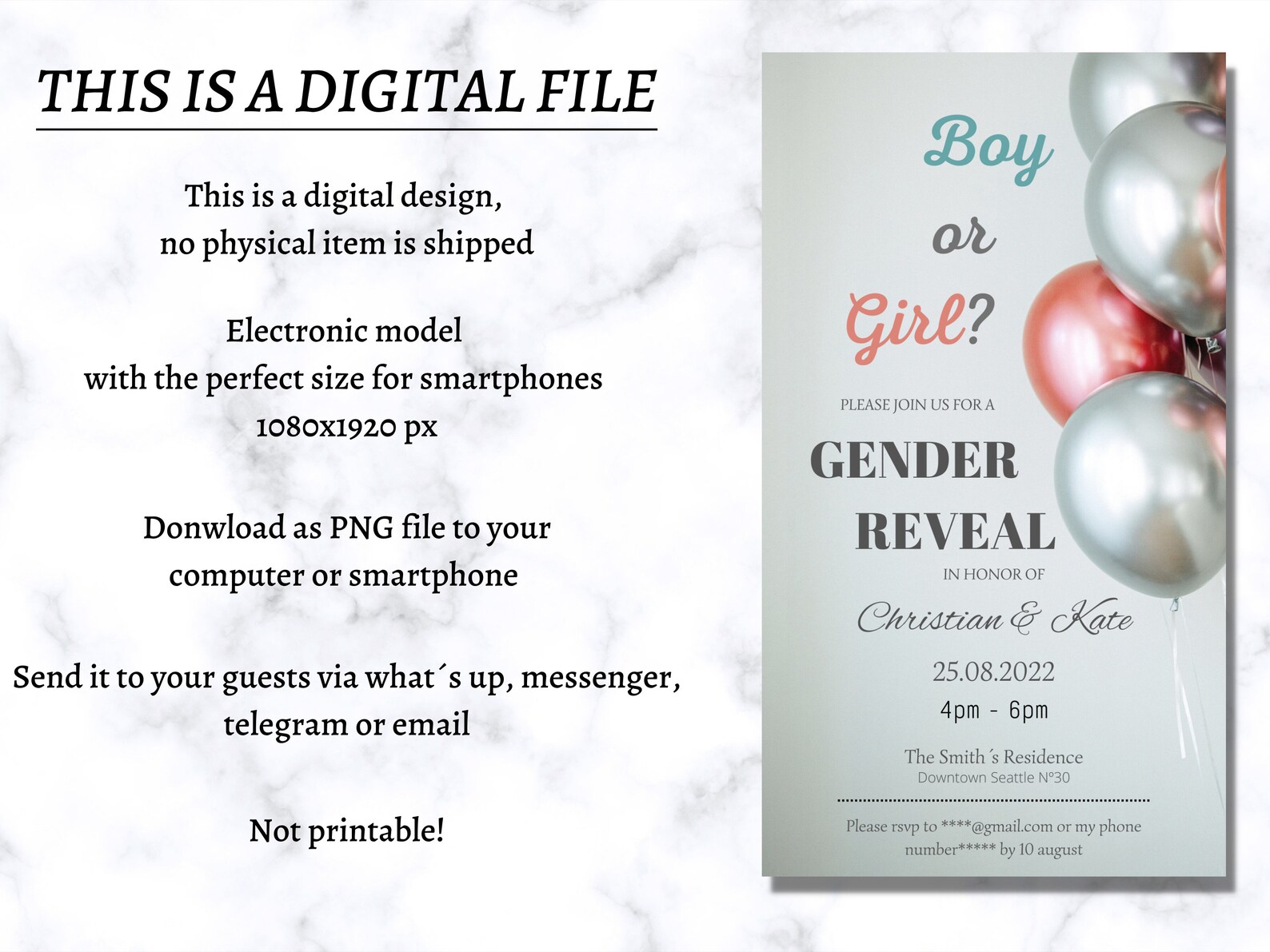 Digital Gender Reveal Invitation Gender Reveal Evite Gender Etsy