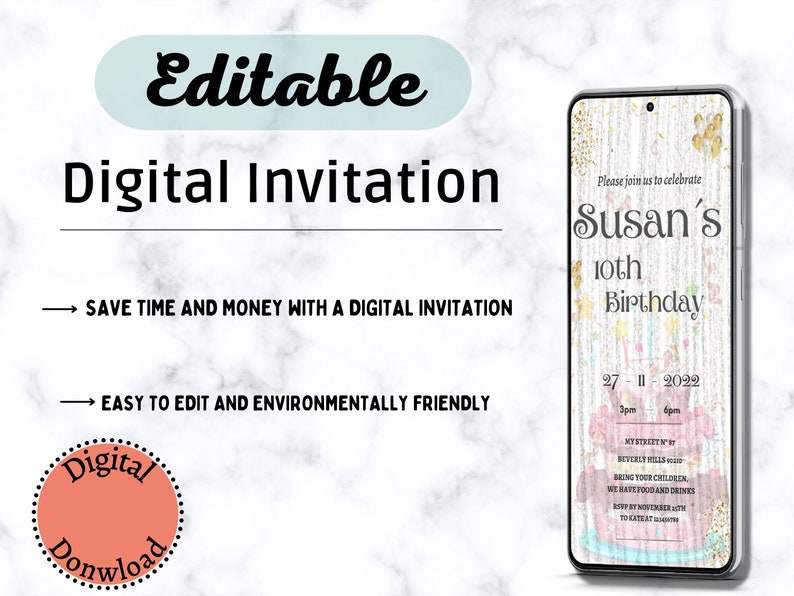 Electronic Birthday Invitation Template Editable Digital Etsy