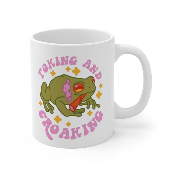 Toking and Croaking - Cute Frog - Funny Meme - 420 High Frog - Gift Mug -  White, Ceramic, 11 fl oz Mug