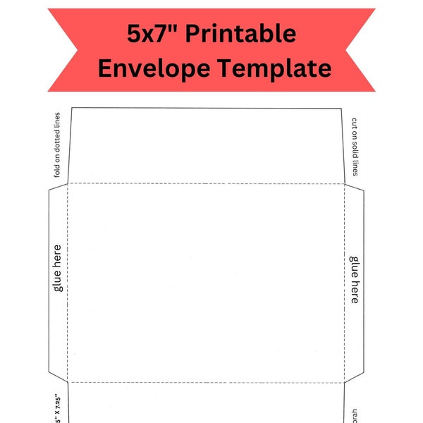 5x7" Printable Foldable Envelope Template, Instant Digital Download, Digital Envelop, 5x7 Envelop, PNG, PDF