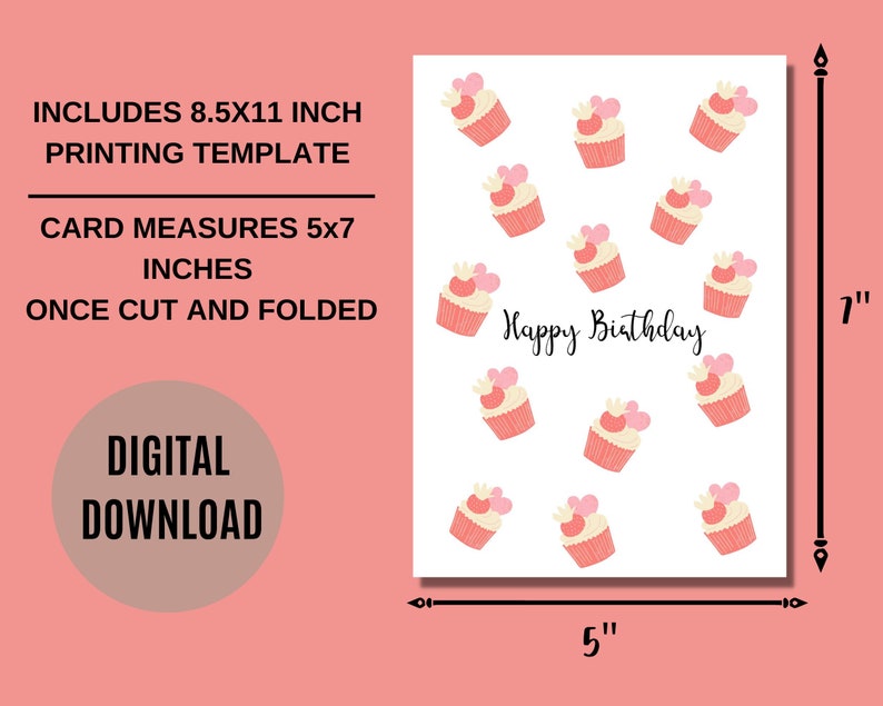 5x7 Cupcakes Birthday Card, Instant Digital Download, Digital Birthday Card, 5x7 Greeting Card