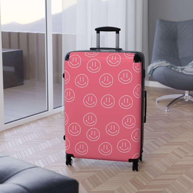 Pink Smiley Face Swivel Suitcase Luggage for Teens Christmas Etsy