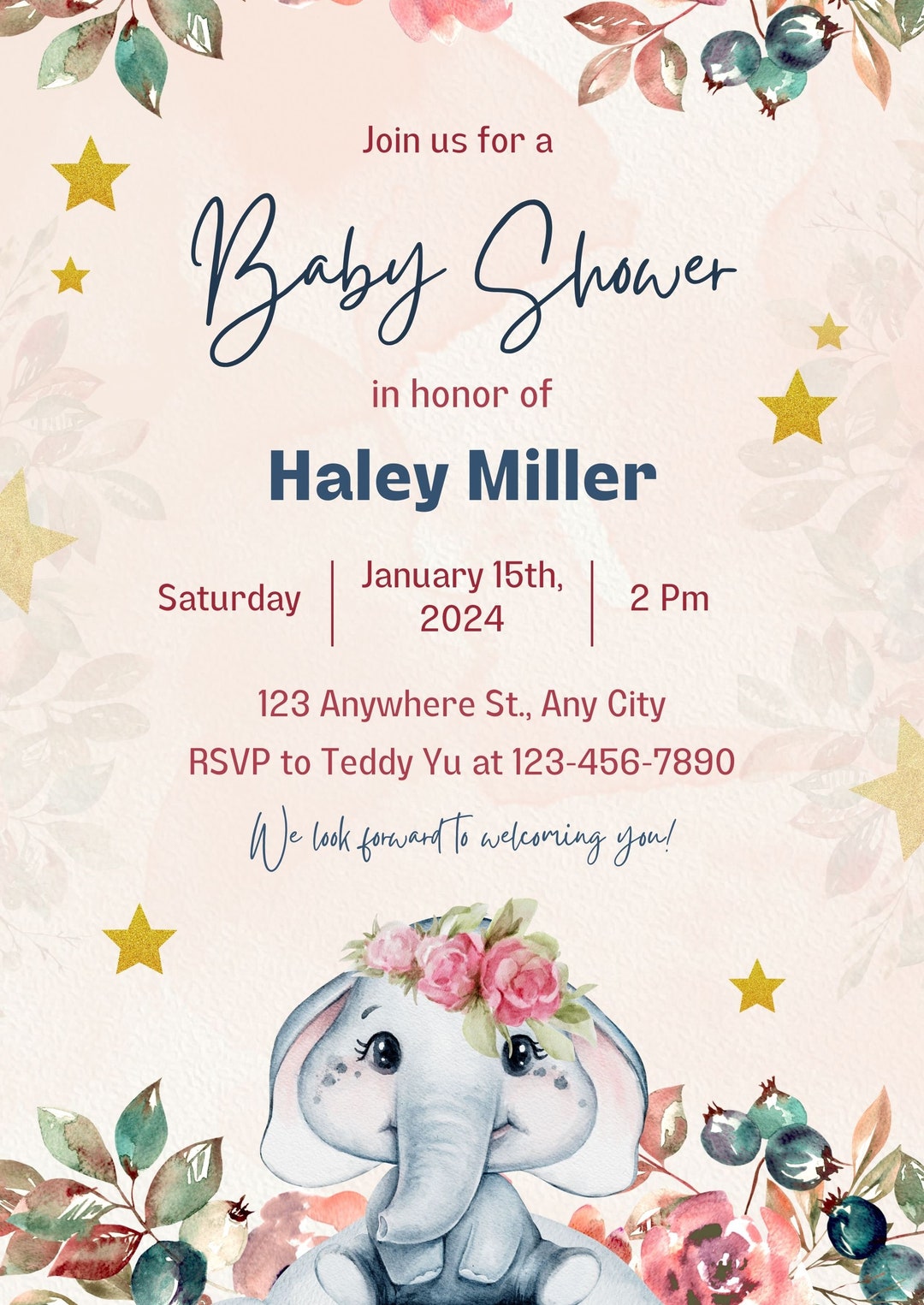 Personalized Invitation Card for the Baby Shower Girl - Etsy