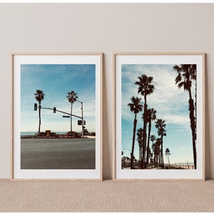 Cadeau de Noël pour les amoureux de la plage - Pacific Coast Highway and Palm Trees Surf California Huntington Beach TWO Digital Prints