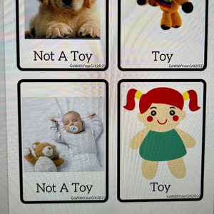 Toy or Not a Toy Flash cards 120 flashcards (30pages, 4 on each)