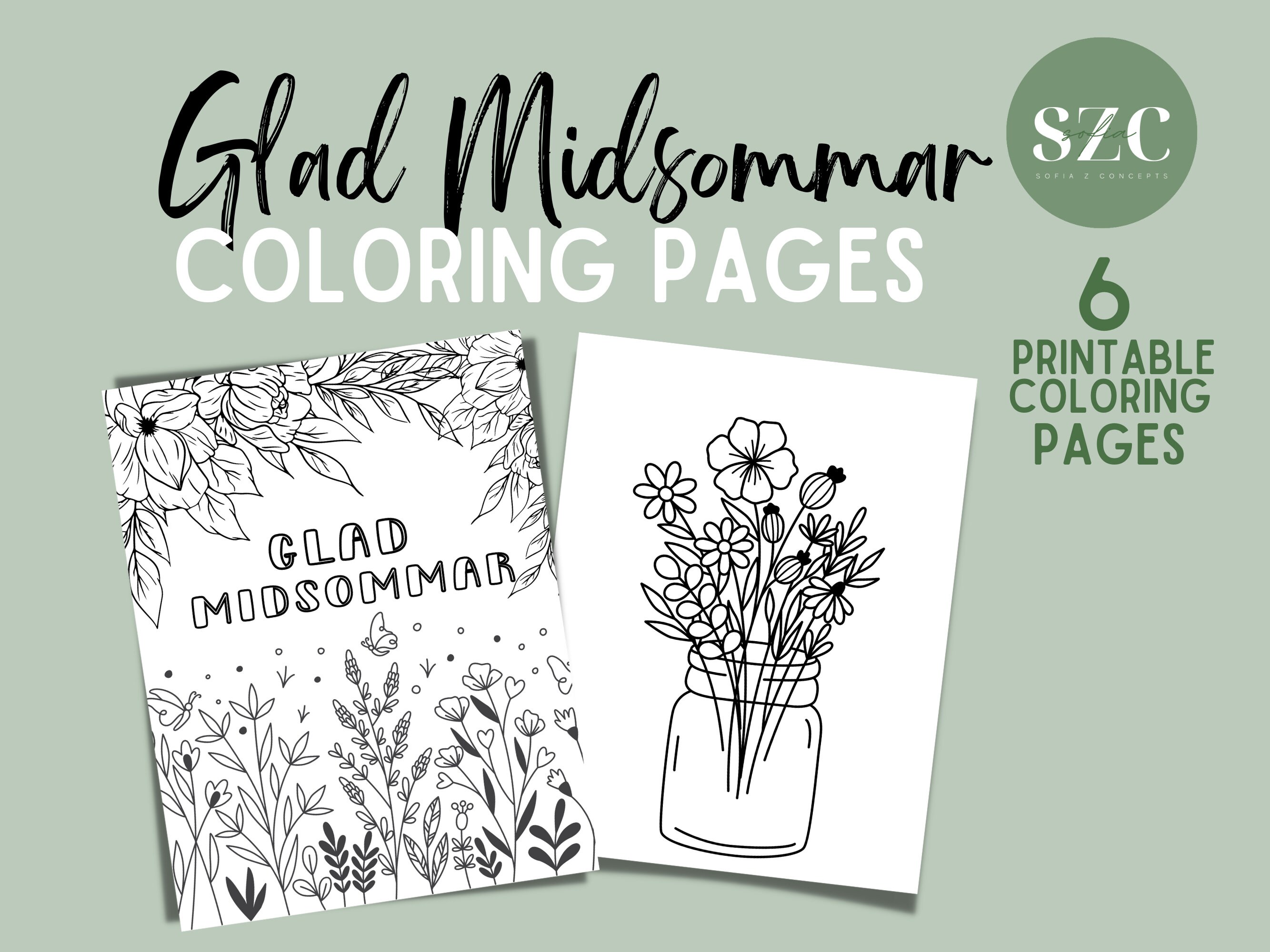 Printable Coloring Pages 6 Swedish Midsommar Designs Digital Download Printable Coloring Pages 6 Swedish Midsommar Designs Digital Download