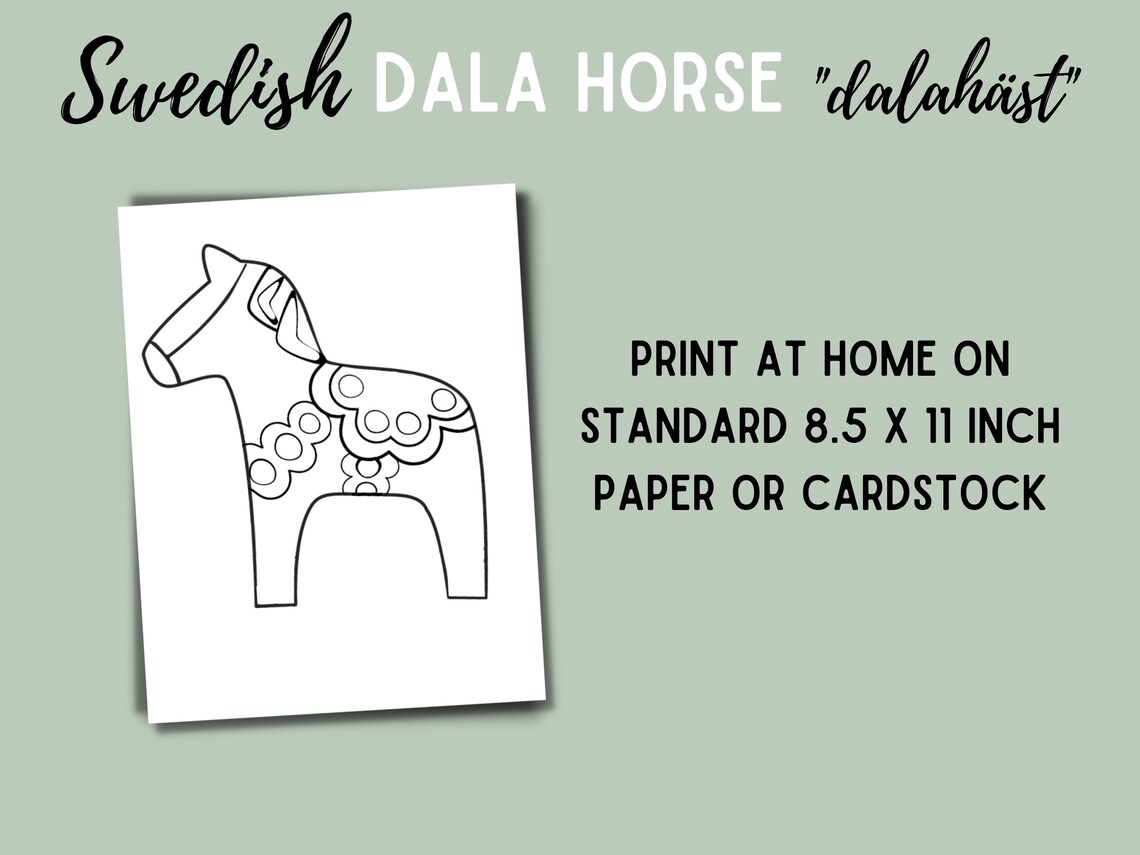 Printable Coloring Pages | 5 Dala Horse Designs | Digital Download - Etsy