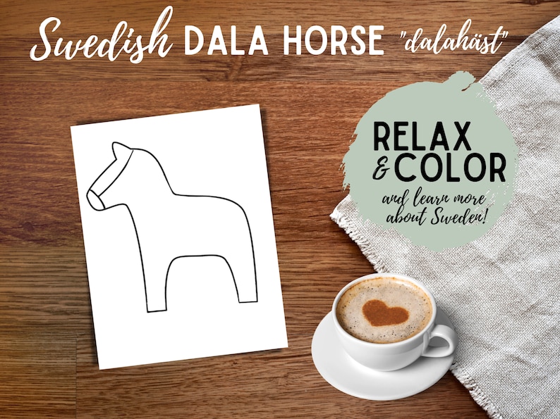 Printable Coloring Pages | 2 Blank Dala Horse Outlines | Digital ...