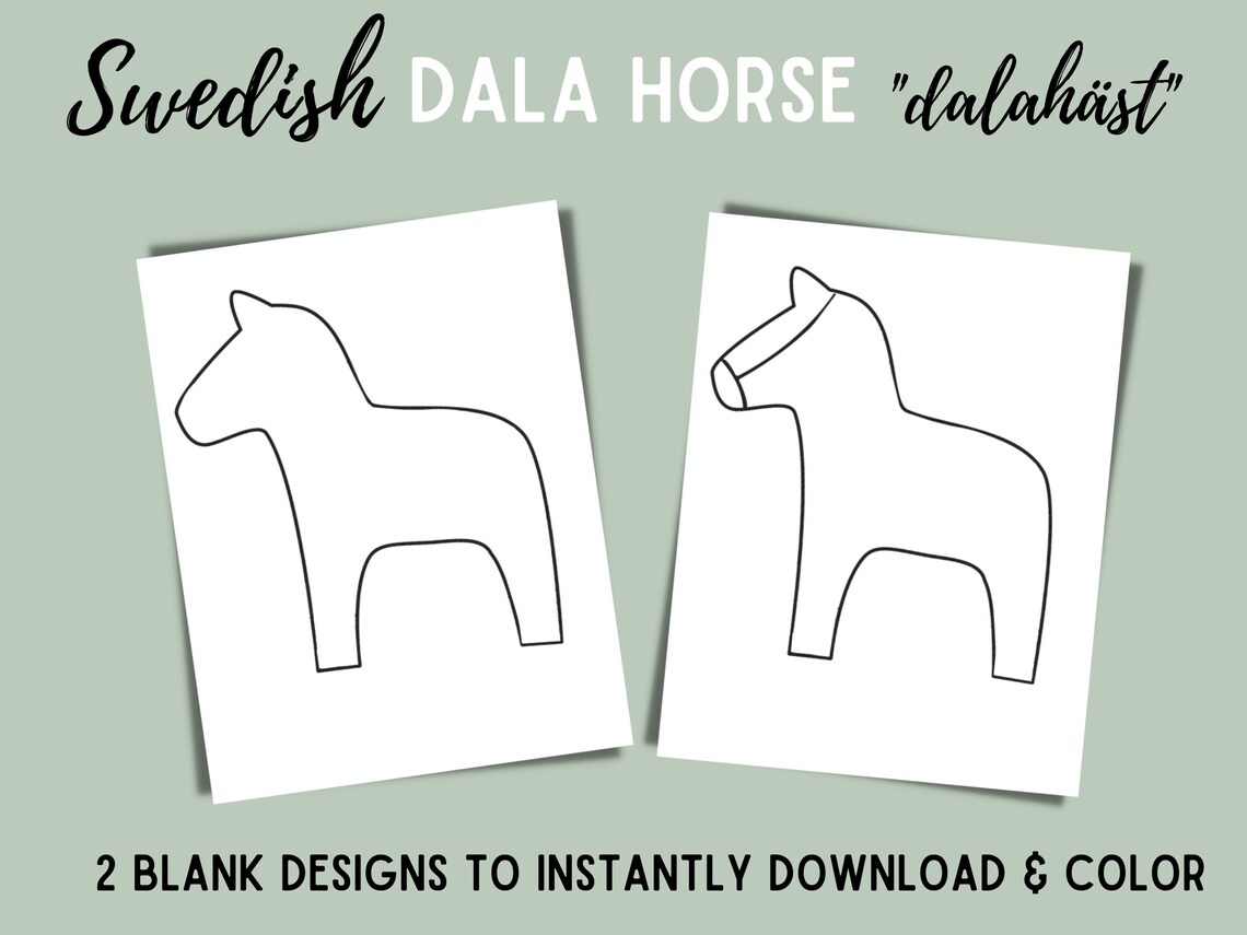 Printable Coloring Pages | 2 Blank Dala Horse Outlines | Digital ...