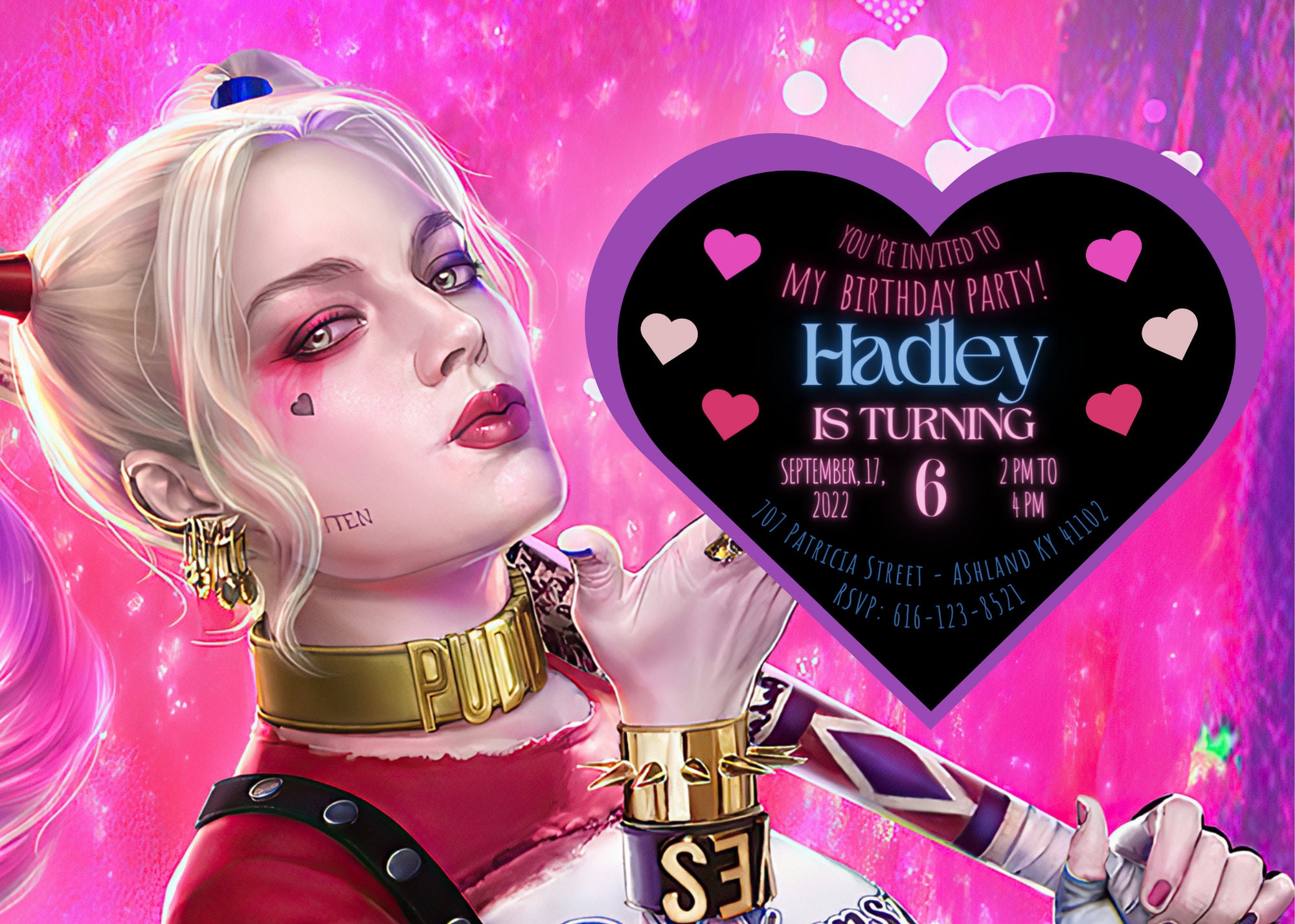 Harley Quinn Birthday Invitation Editable Template Digital Download - Etsy