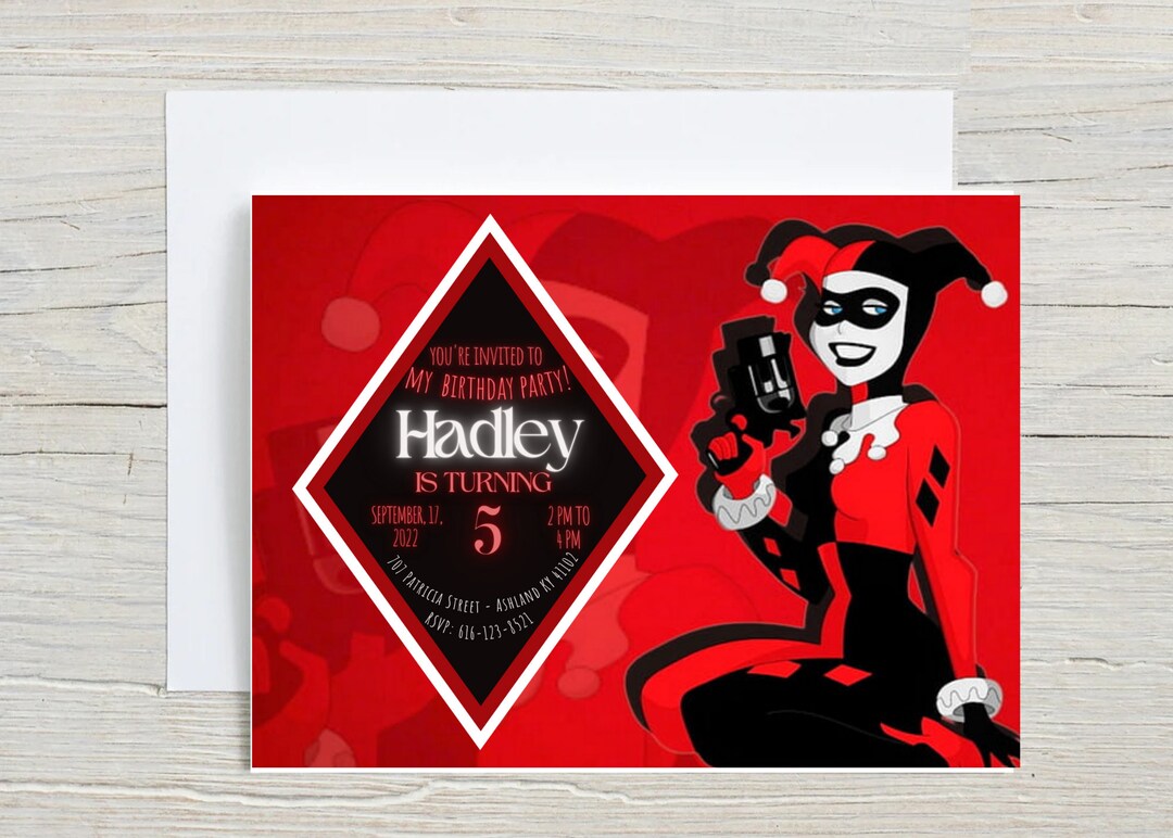Harley Quinn Birthday Invitation Editable Template Digital Download - Etsy