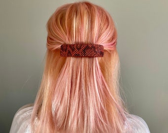 French Leather Barrette - Handmade Rectangular Hair Clip, Made in France