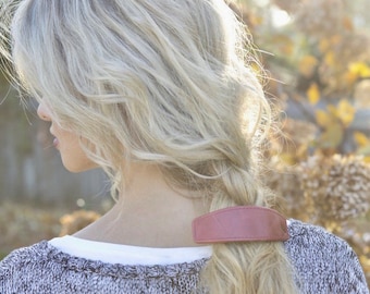 Fermaglio per capelli in pelle nappa fatto a mano - Fermaglio per capelli curvo alla francese