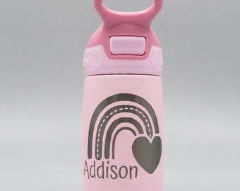 Botella de agua de acero inoxidable personalizada para niños pequeños de 10 oz con pajita