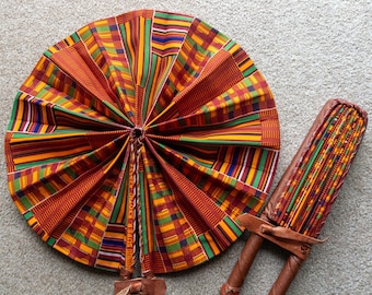 Handmade Kente Cloth Fan, African Print Wedding Accessory, Ghanaian Wall Decor