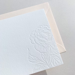 Floral Peony Letterpress Stationery Set Flat Notecards and Envelopes Set of 6 image 1
