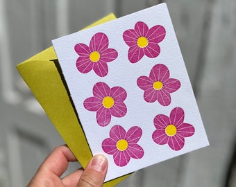 Hot Pink Crazy Daisy Letterpress Greeting Card and Lime Green Envelope