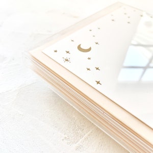 Gold Moon & Stars Luxury Letterpress Stationery Set Flat Notecards and Envelopes Single Card or Box Set of 6 image 3