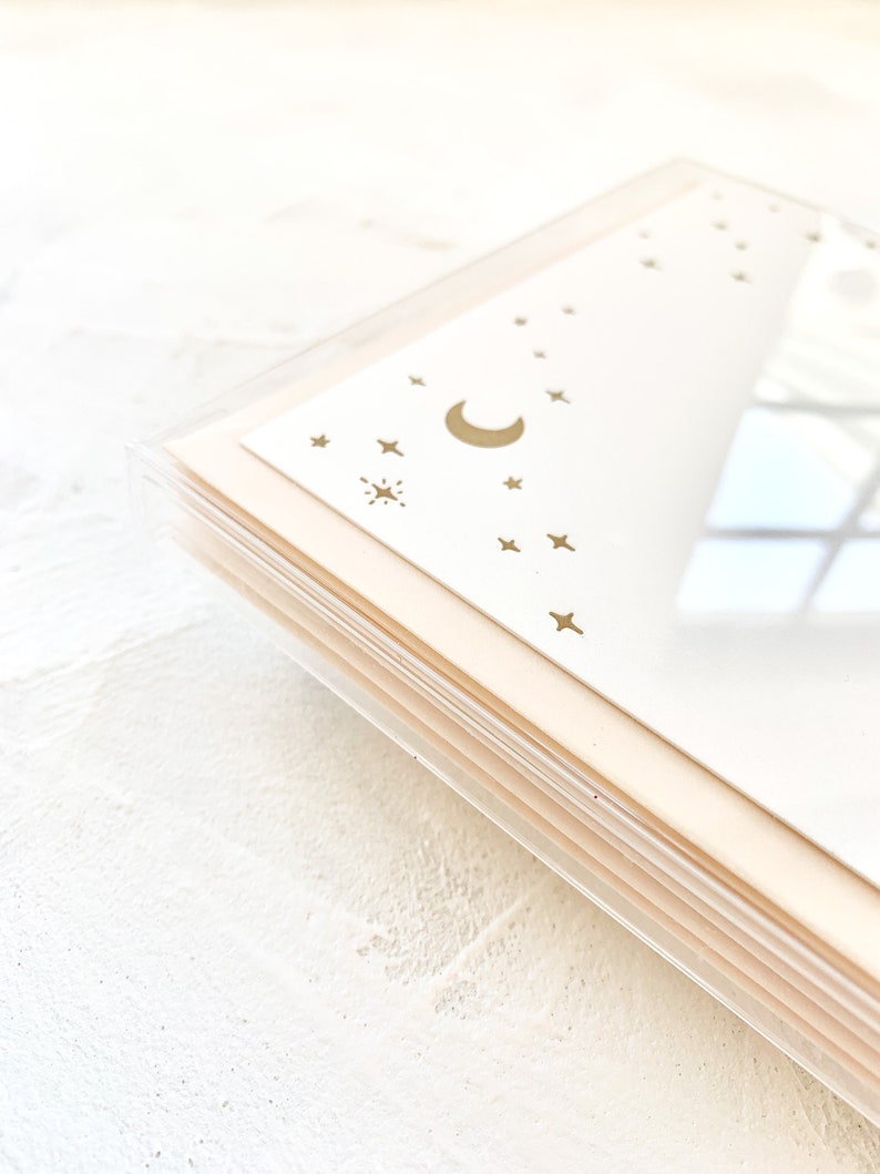 Gold Moon & Stars Luxury Letterpress Stationery Set Flat Notecards and Envelopes Single Card or Box Set of 6 image 3