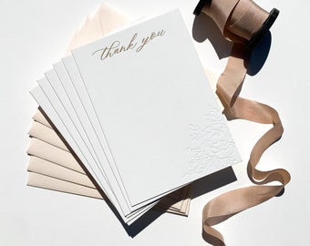 Thank You Cards with Floral Detail | Wedding or Bridesmaid Thank You | Set of 6