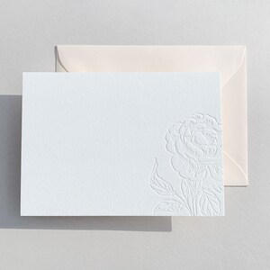 Floral Peony Letterpress Stationery Set Flat Notecards and Envelopes Set of 6 image 3