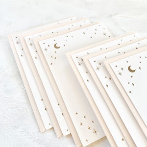 Gold Moon & Stars Luxury Letterpress Stationery Set Flat Notecards and Envelopes Single Card or Box Set of 6 image 2