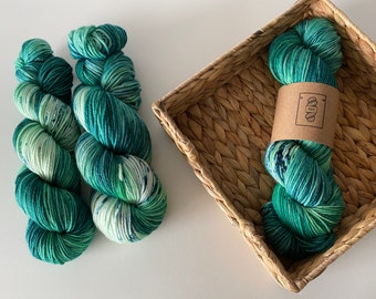 Malachite Trials V1/V2 OOAK - 100g Hand Dyed Merino Yarn - 4 ply / Sock or DK - Green Blue Teal Turquoise Speckled