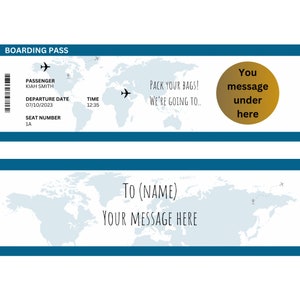 Carte d'embarquement personnalisée personnalisée pour billet de carte à gratter surprise de vacances en vol