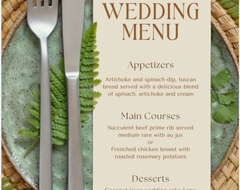 Personalised Custom Wedding Menu Cards