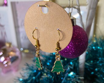 Christmas tree in green drop earrings