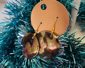 Tortoise double sided seashell circle drop earrings