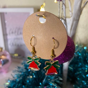 Christmas red bells drop earrings