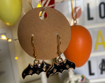 Halloween bat drop earrings