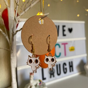 Halloween white cat drop earrings