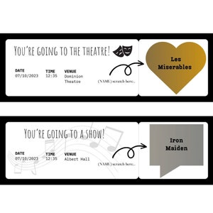 Carte à gratter faite sur commande personnalisée de surprise de billet de spectacle de théâtre pour le spectacle de musique ou le théâtre