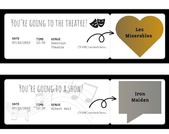 Personalised Custom Theatre Show Ticket Surprise Scratch Card For Music Show Or Theatre
