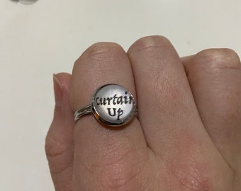 Theatre Adjustable Ring. Stage left stage right. Theatre gift of cabochon glass earrings for any musical theatre lover, bespoke. Actor gift.