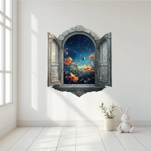 3D Window Wall Decal, Wonderland window sticker, Kids Room Decor Fantasy window, Magic Portal