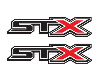 May include: Two black and white decals with the word "STX" in black and a red "X".